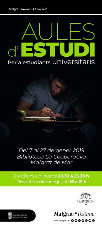 Aules d'Estudi a la Biblioteca fins el 27 de gener