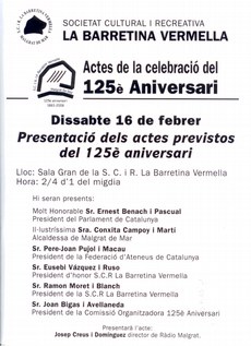 La Barretina presenta els actes del 125è aniversari aquest dissabte         