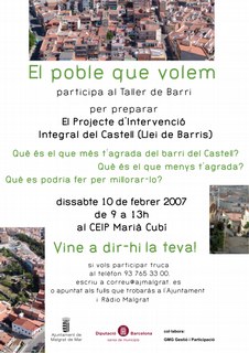 Organitzen un taller de participació ciutadana per fer aportacions al projecte d'intervenció integral per a la Llei de Barris         