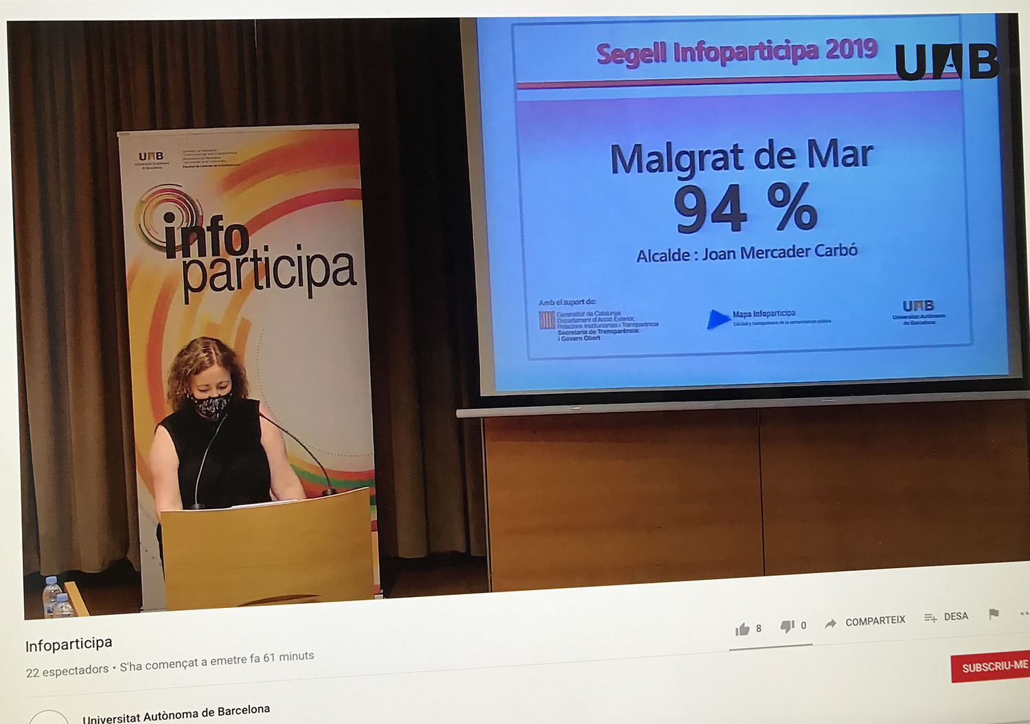 La UAB atorga el segell Infoparticipa 2019 a l'Ajuntament per assolir un 94% de transparència a la web 
