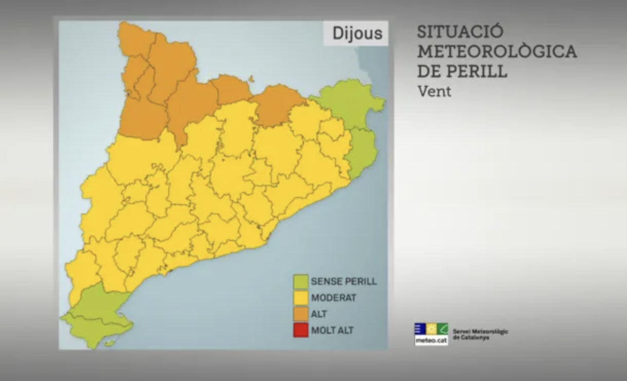 Avisos per pluja, fort vent i onatge en les pròximes hores